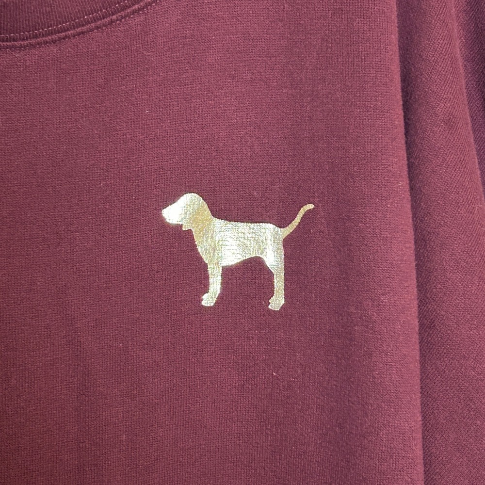 Victoria's Secret PINK Burgundy Sequin Logo Spirit Jersey Sweatshirt Women's M - Picture 3 of 7